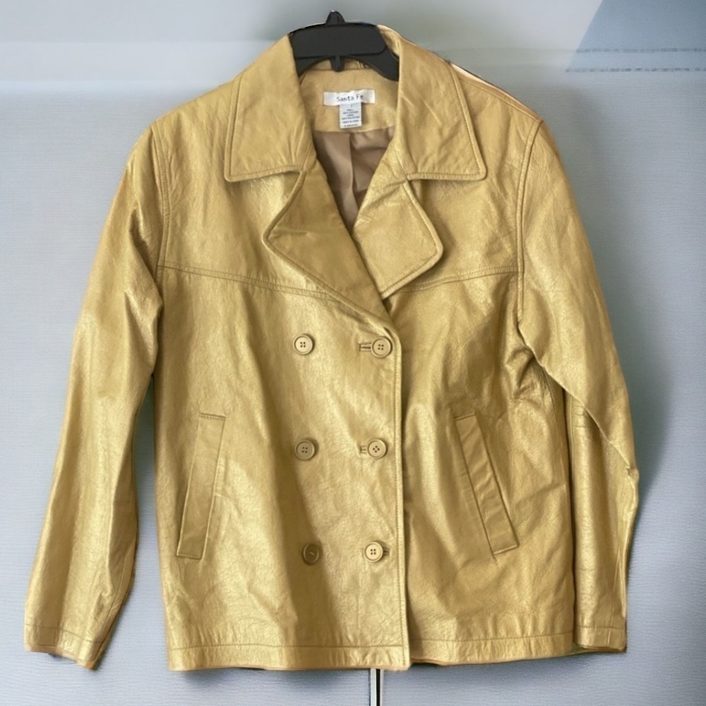 Vintage SANTA FE Gold Leather Jacket Double Breast Blazer